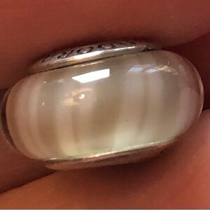 Retired Pandora Sterling  Silver & White Candy Cane Stripe Glass Charm